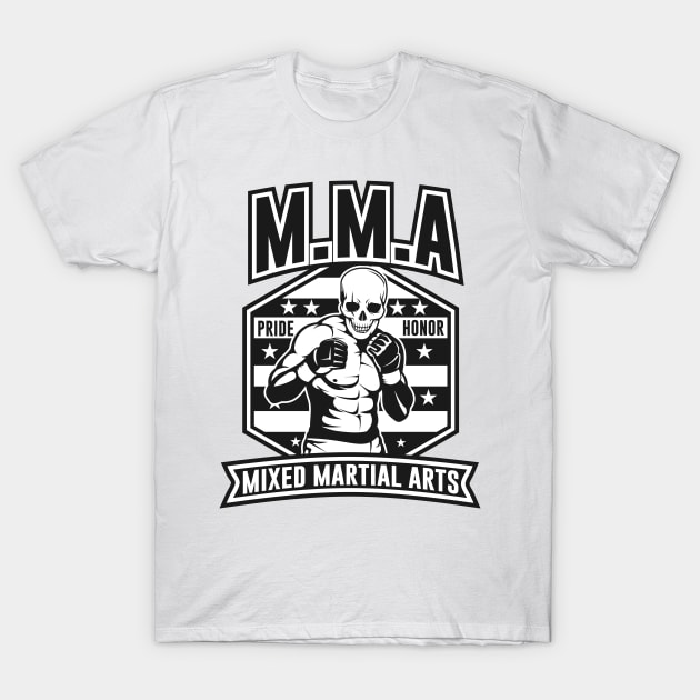 SKULL MMA BLACK AND WHITE T-Shirt by beanbeardy